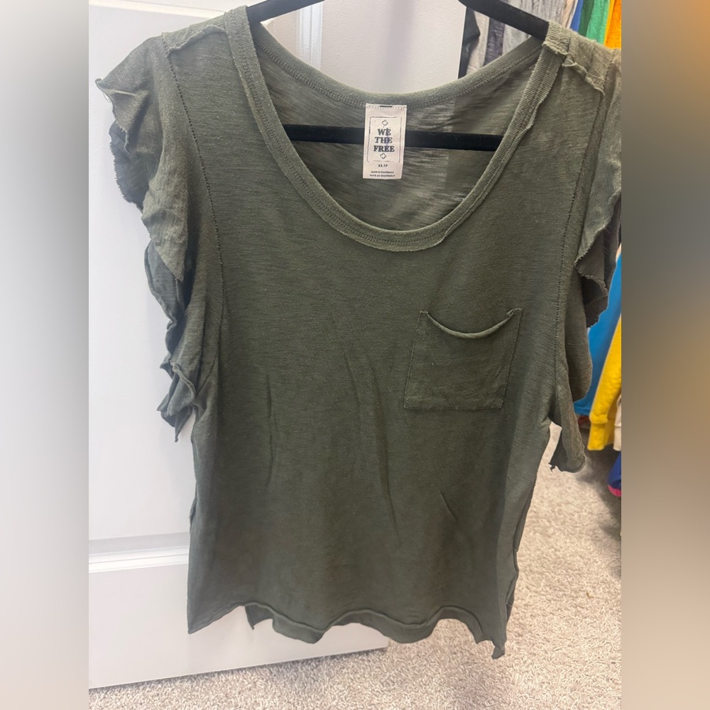 We The Free burned out raw split hem shirt